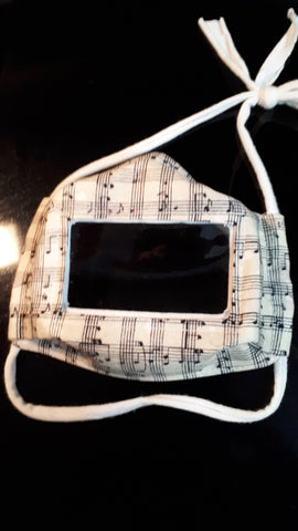 Sheet music black on parchment print face mask